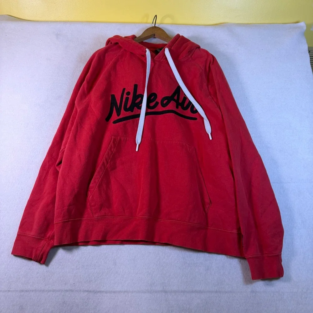 Nike‎ Air Mens Red Script Logo Fleece Pullover Hoodie Sweatshirt XL